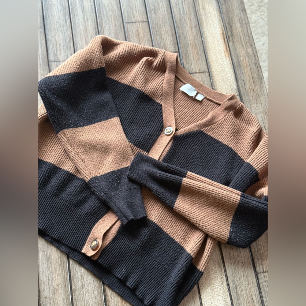 Black and Brown Textured Cardigan Sweater